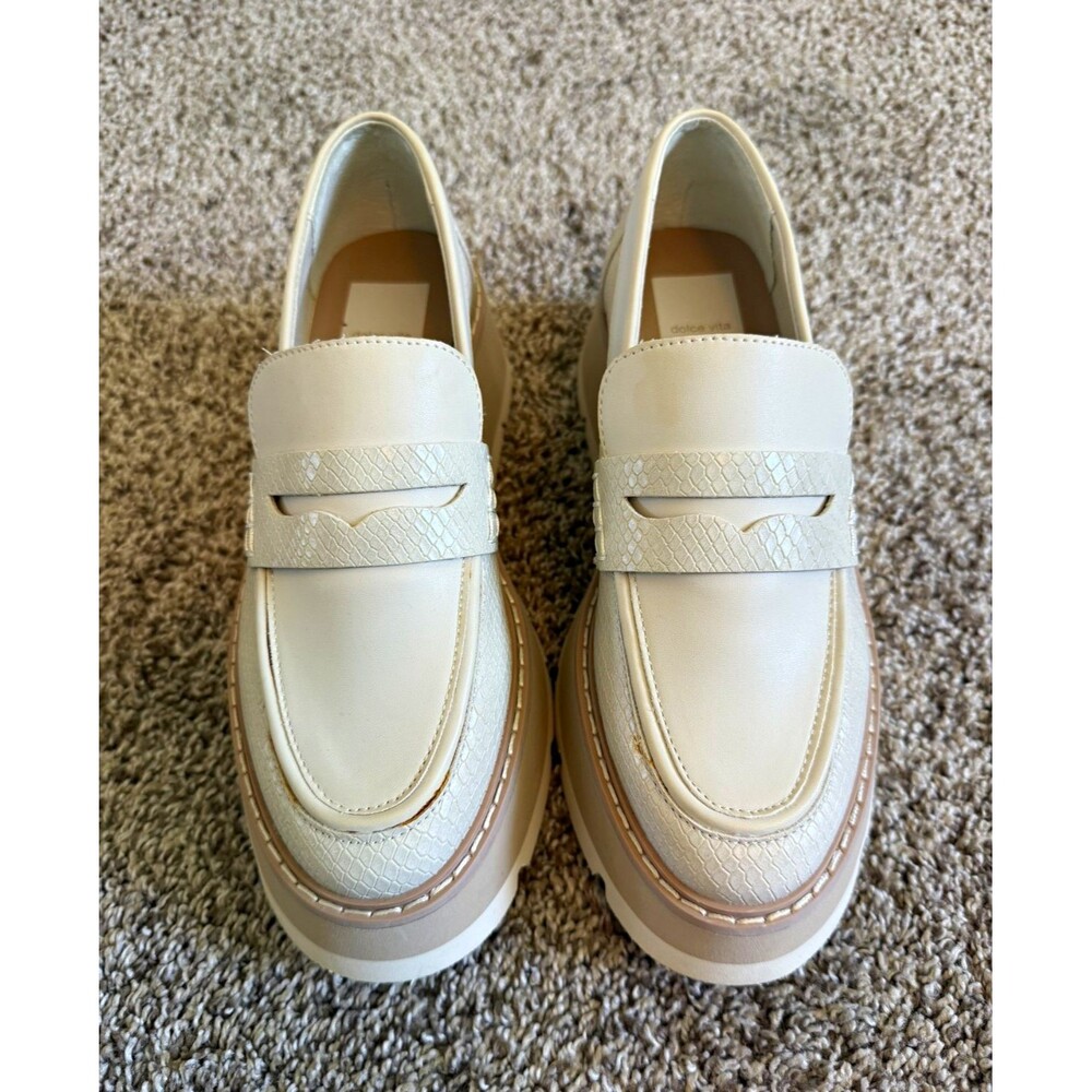 Dolce Vita Women's Snake Print Slip Loafer Platform Beige White 6.5 Faux Chunky